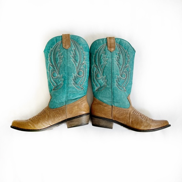 Western Cowgirl Boots. Brown & Teal. Excellent Condition. Size 7.5 CONCERTS! - Picture 7 of 13